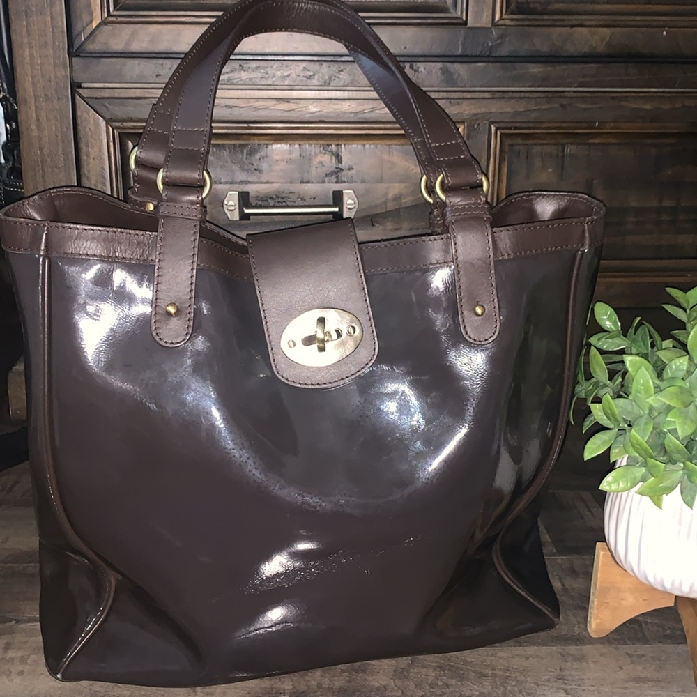 BODEN BROWN PATENT LEATHER “CHELSEA” LARGE TOTE